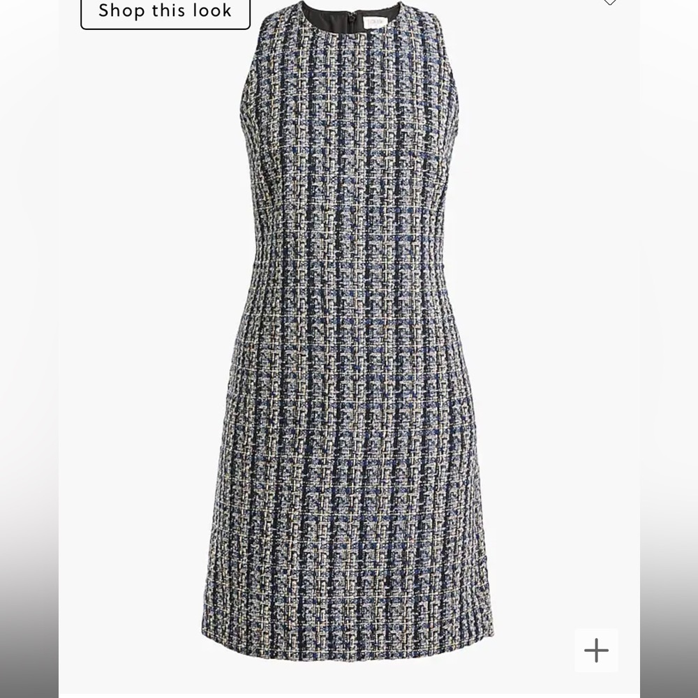 J Crew Tweed Shift Dress Tweed Black Navy 14
